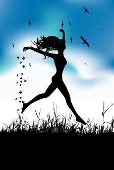 Young Woman Running On Summer Meadow Stock Photography Young Woman Running On Summer Meadow Stock Photography