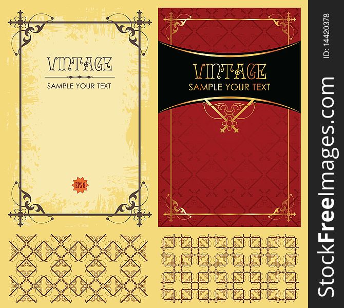 Vintage  set: framework, pattern and background. Vintage  set: framework, pattern and background