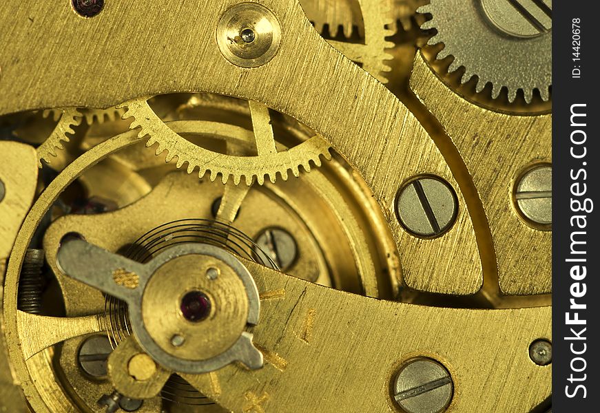 Closeup mechanism of old watch. Closeup mechanism of old watch