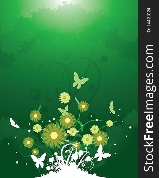 Green Floral With Butterfly