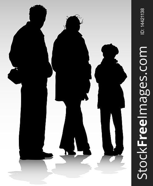 Drawing parents and children. Silhouettes of people. Drawing parents and children. Silhouettes of people