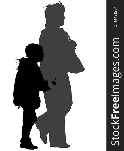 Drawing women and children. Silhouettes of people. Drawing women and children. Silhouettes of people