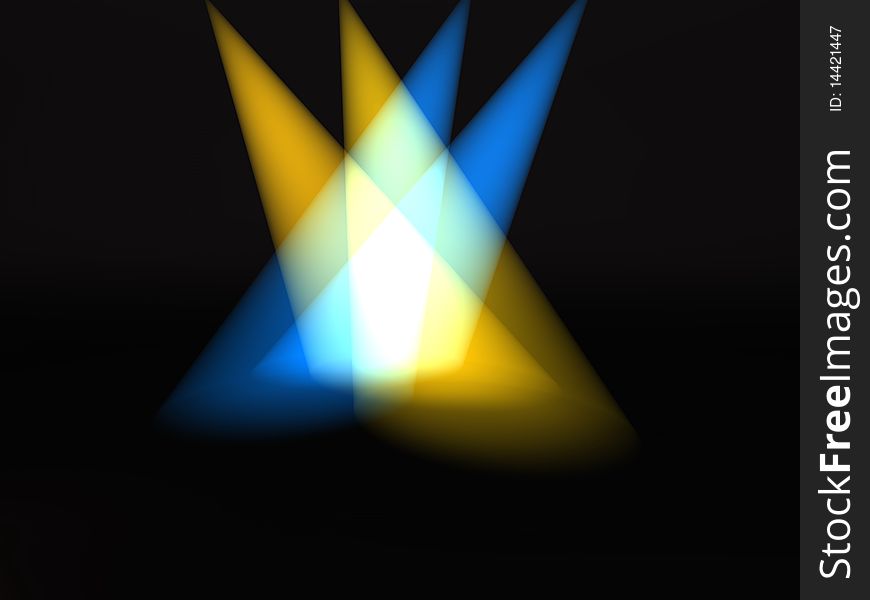 Colored rays of light on the black background