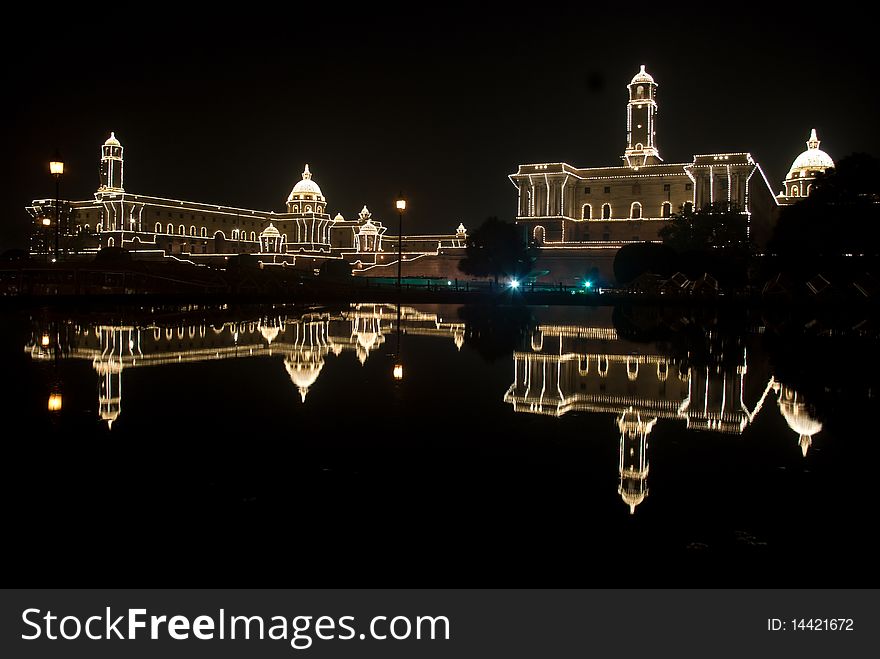 Illuminated Secretariat Buildings,Delhi,India