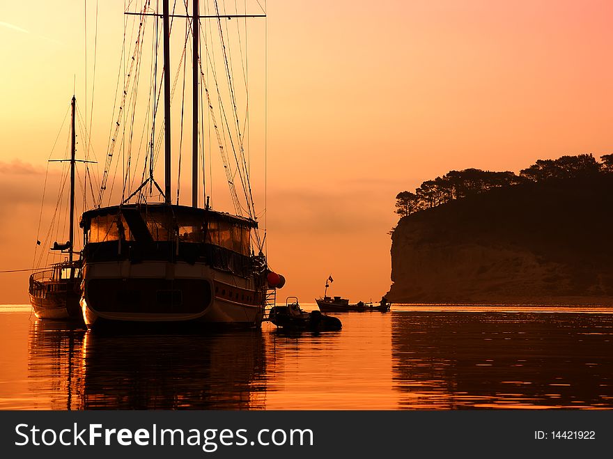 The ancient ship in the sea