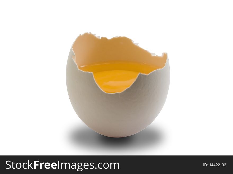 Opened egg isolated on white background