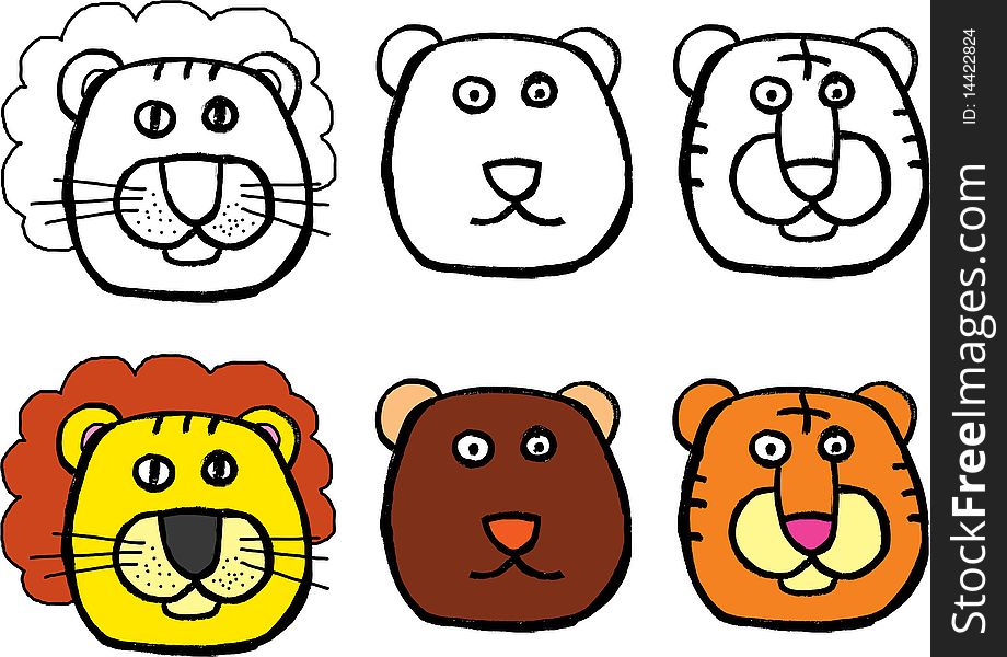 Lion, bear, tiger - wild animal set. Lion, bear, tiger - wild animal set