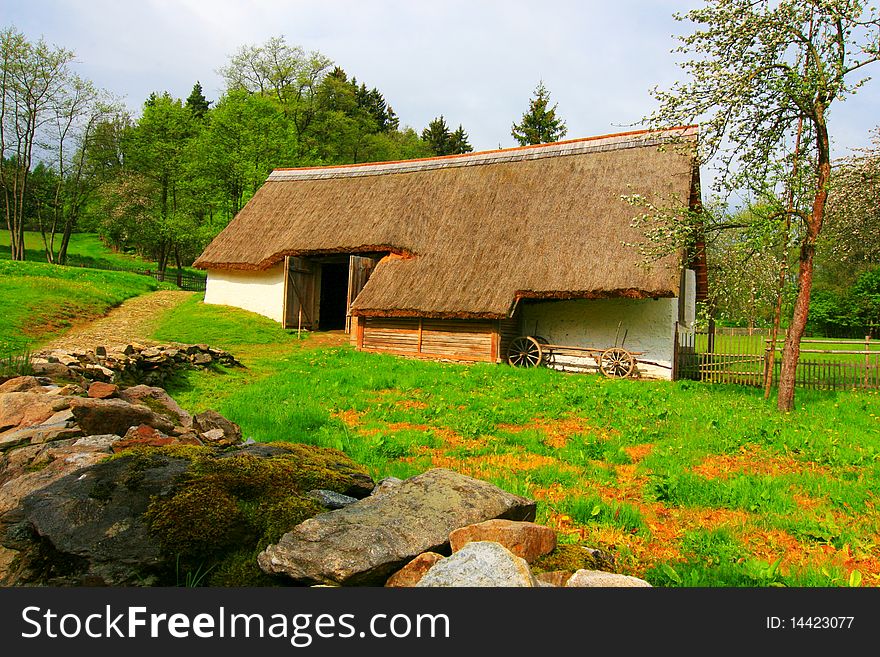 Barn with thatched roof and garden. Barn with thatched roof and garden