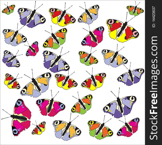 Beautiful multi-coloured butterflies on a white background. Beautiful multi-coloured butterflies on a white background