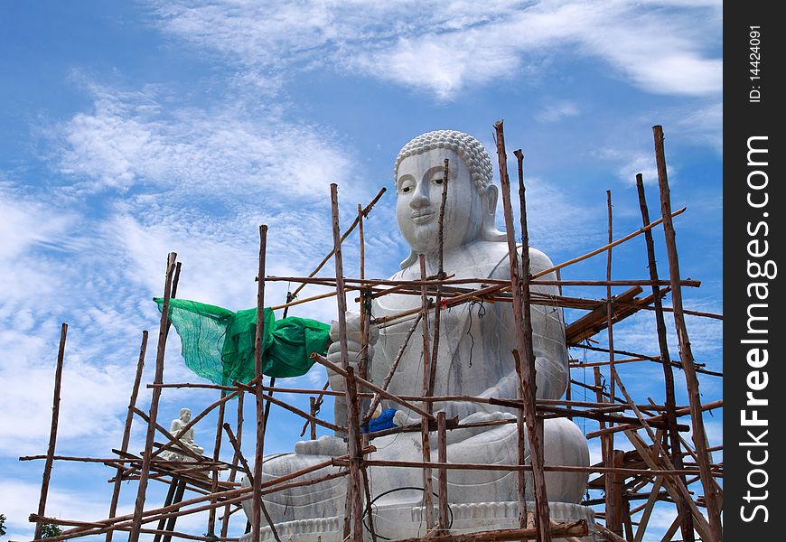 Biggest white stone Buddha in progress, Thailand