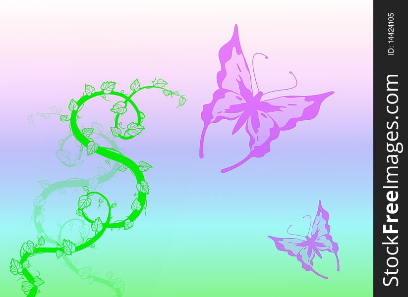 Abstract background with butterfly and floral scrolls