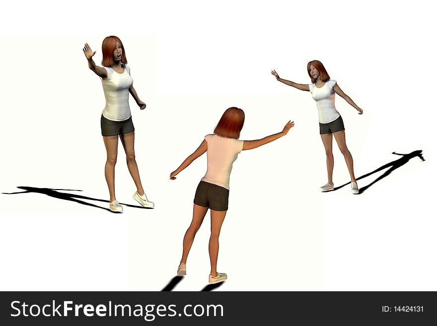 3d render of an attractive young woman waving