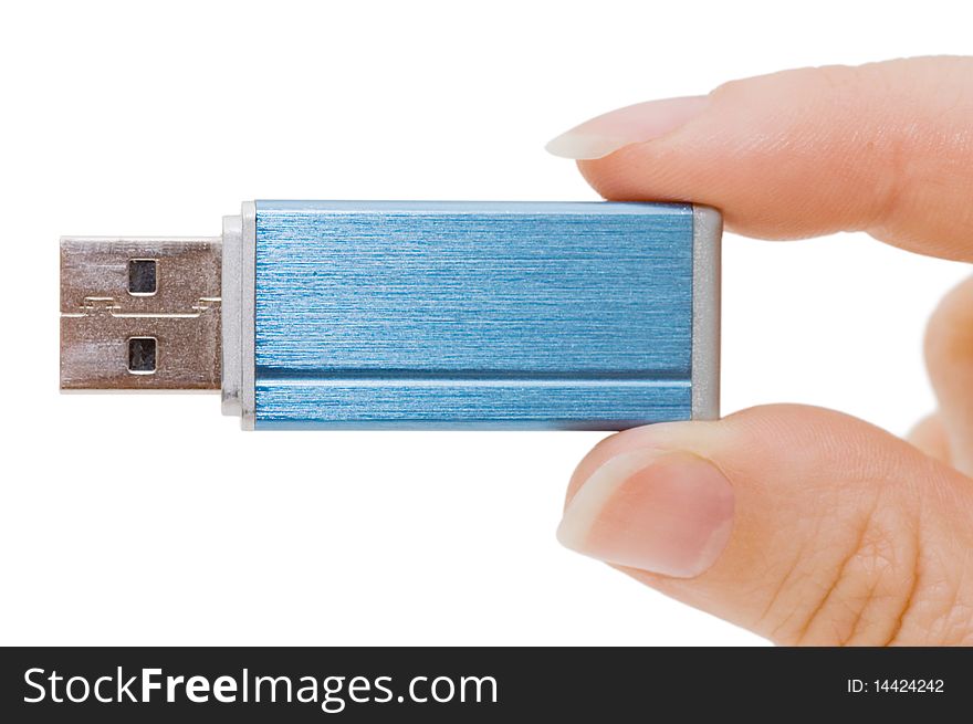 Flash Drive In Hand Isolated