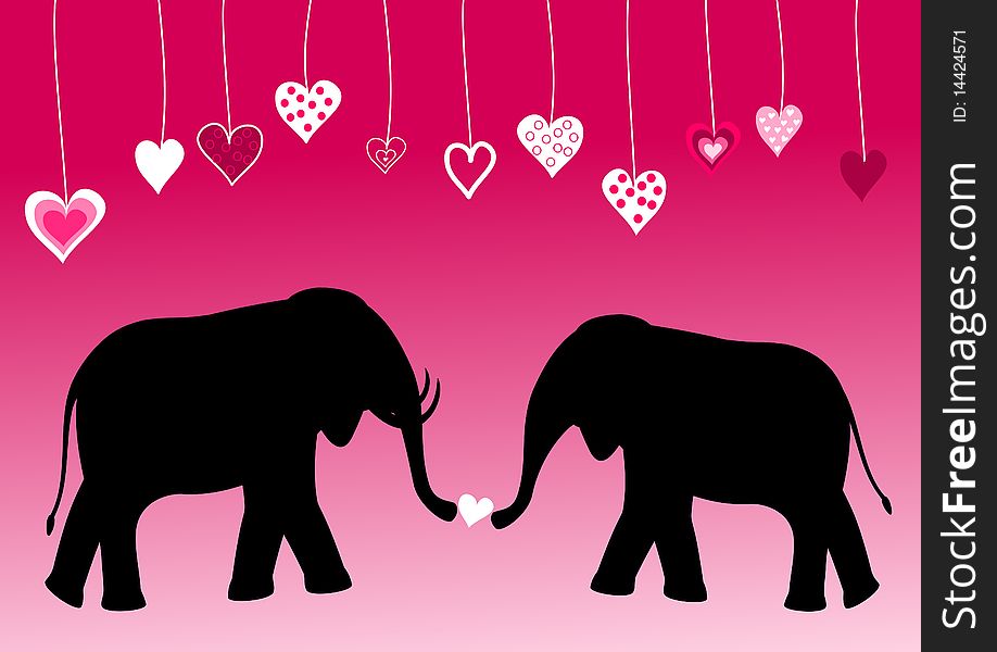 ValentineÂ´s day greeting card with elephants - illustrated