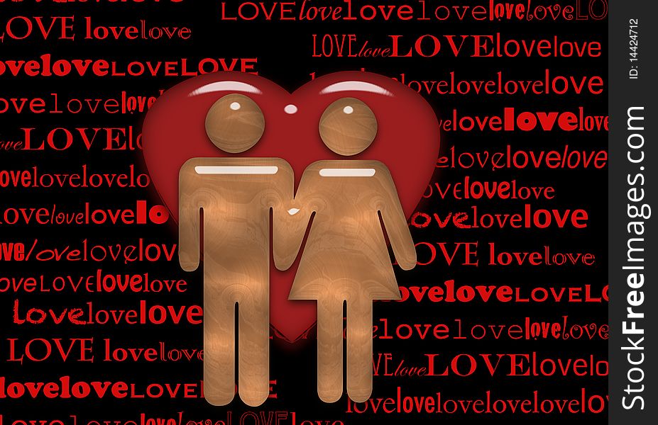 Couple, on a black background with writing love