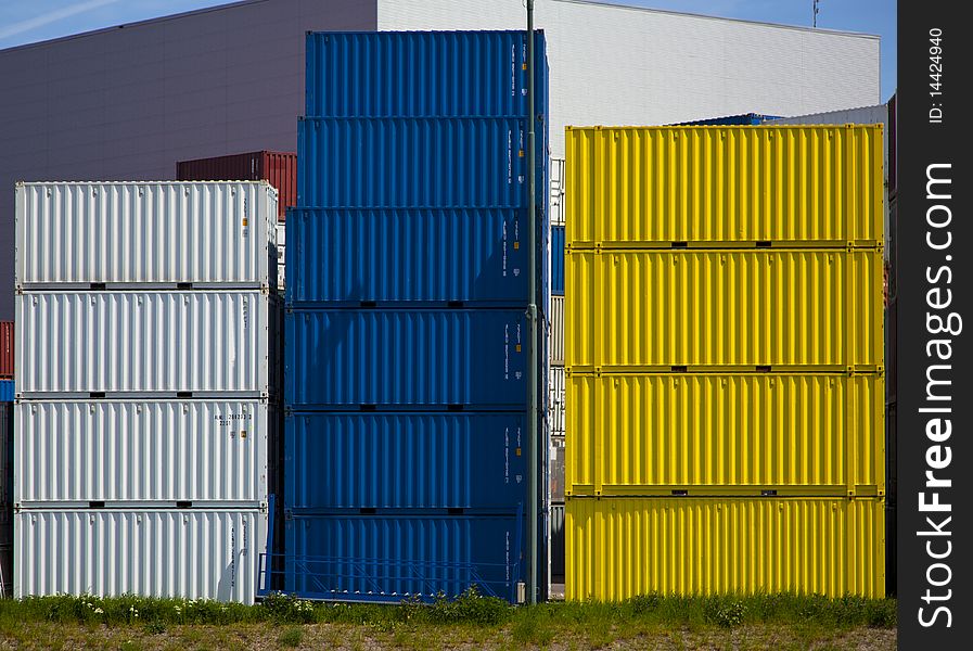 Containers in the  harbour in detail