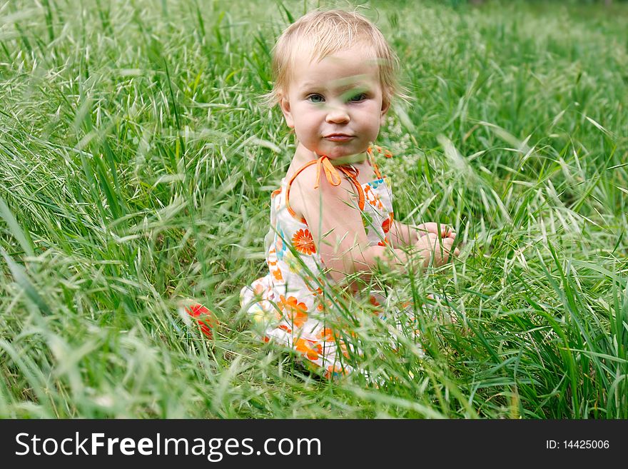 Toddler Girl In Green Grass