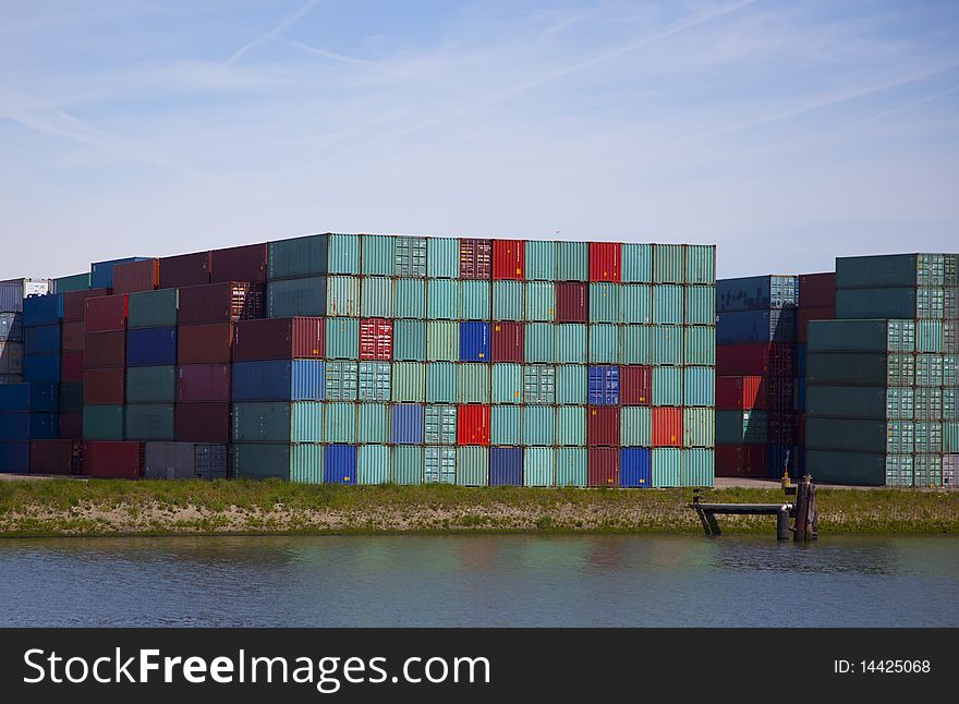 Containers in the  harbour in detail