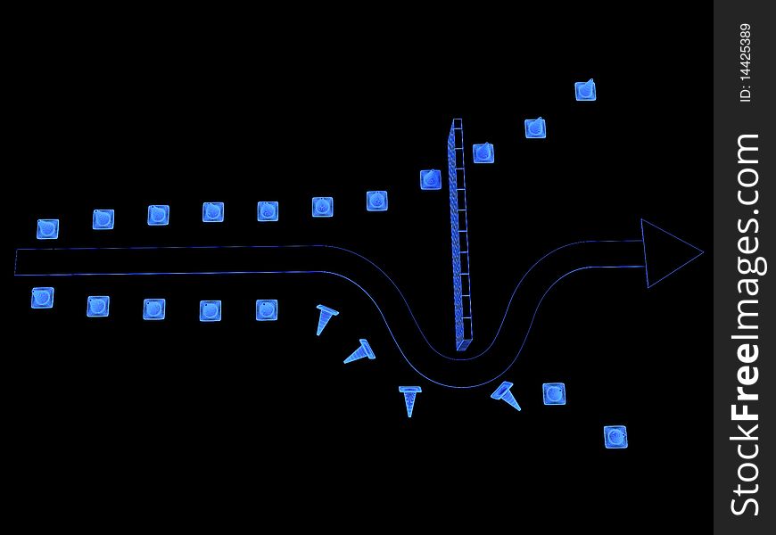 Obstacle overcoming. Done in luminous lines on a black background