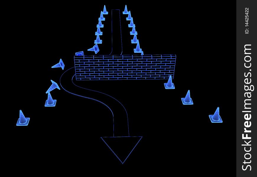 Obstacle overcoming. Done in luminous lines on a black background