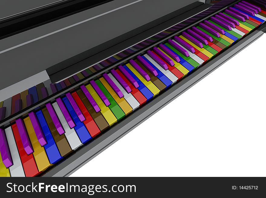 Color grand piano keys. Close up view