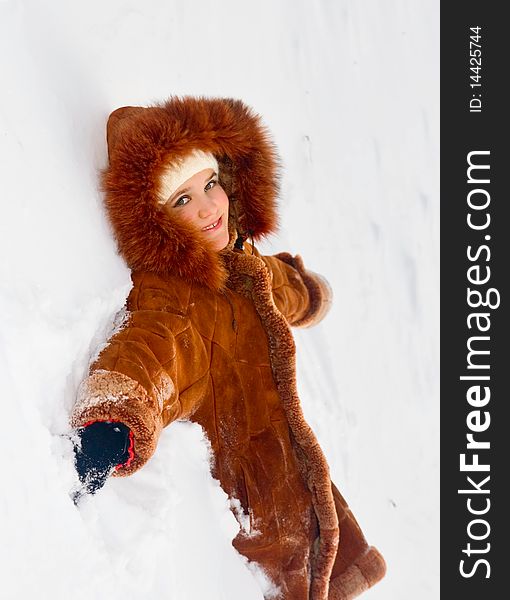 Portrait of cute teen girl in sheepskin coat. Portrait of cute teen girl in sheepskin coat