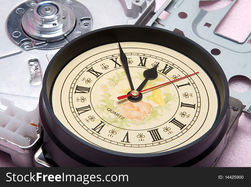 Clock face with metal equipment