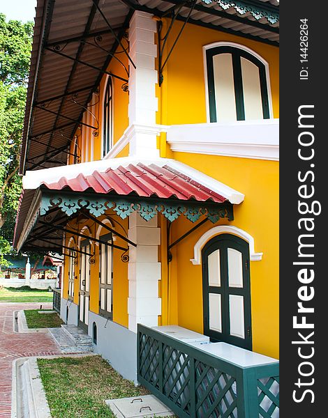 Colorful building in temple of King Rama the fifth in Thailand