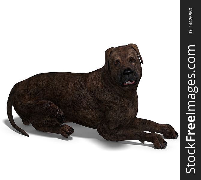 American Mastiff Dog. 3D rendering with clipping path and shadow over white