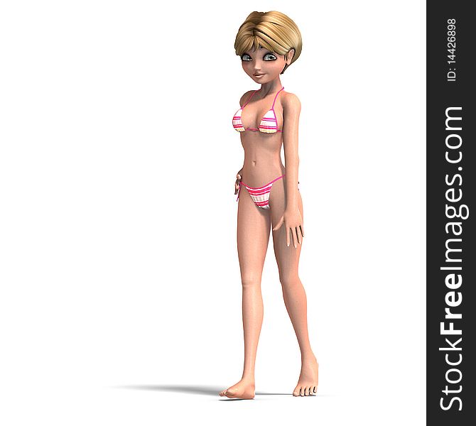 Cute And Funny Cartoon Girl Wearing A Two Piece