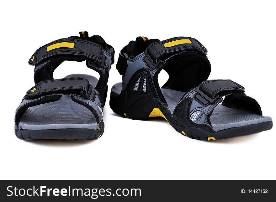 Pair sports sandals with a white background
