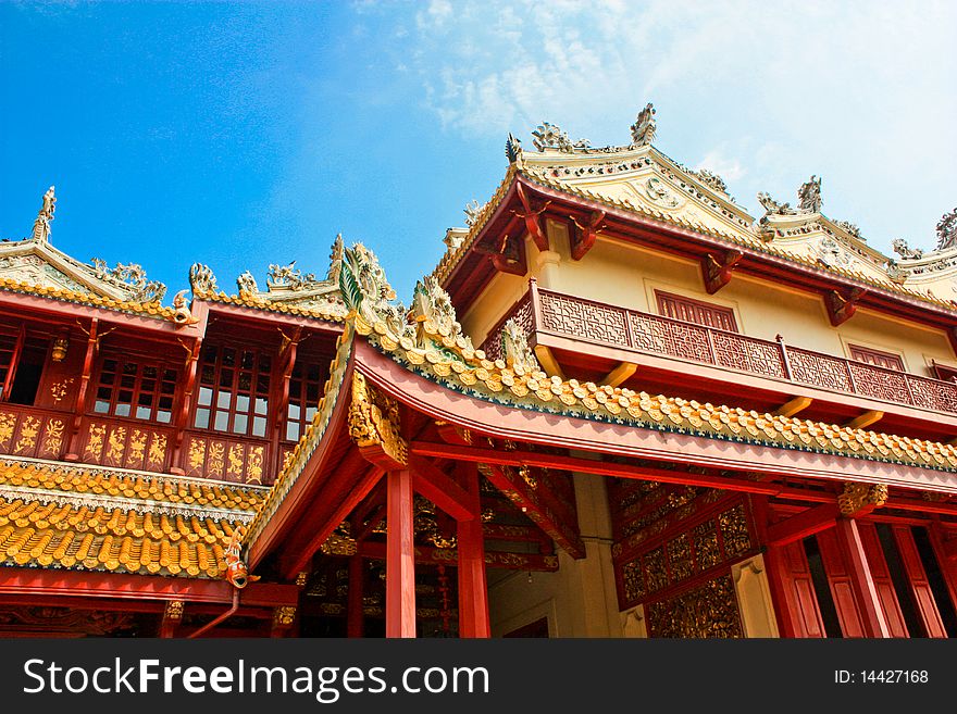 Chinese ritual building style  in old grand palace of King Rama the fifth in Thailand