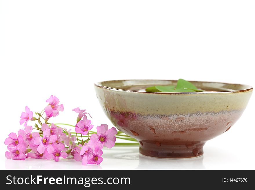 Ceramic Bowl And Pink Flowers