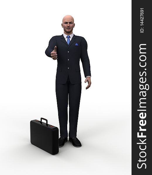 3D Businessman with greeting outstretched hand.