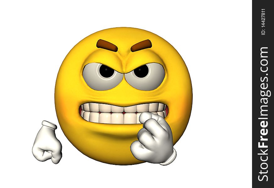 3D illustration of an angry emoticon with baring teeth