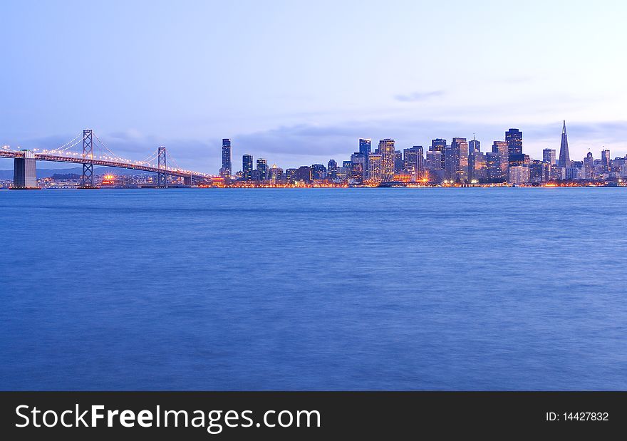 San Francisco skyline & Bay Bridge twilight