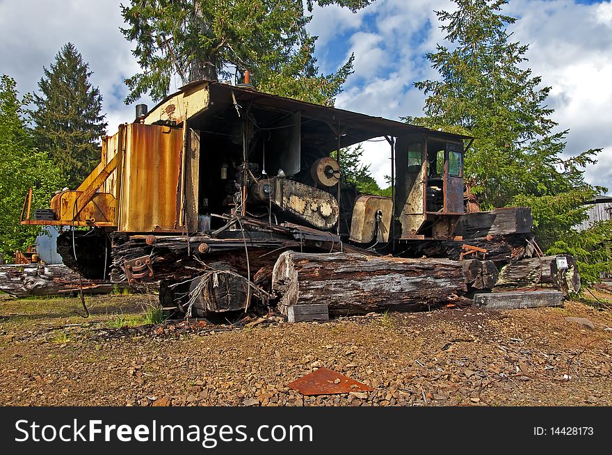 Old rusting bulky logging equipment