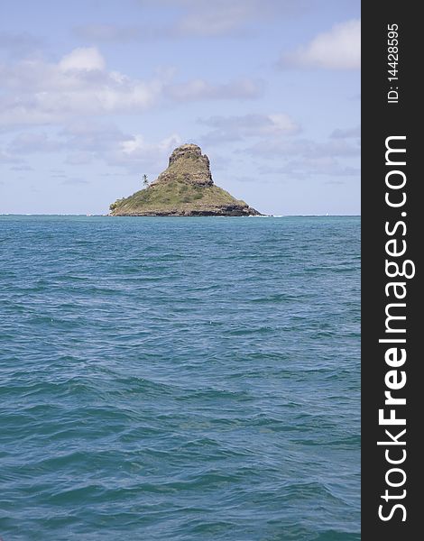 Portrait view of Mokolii, Chinaman's Hat island, off of the coast of Oahu, Hawaii