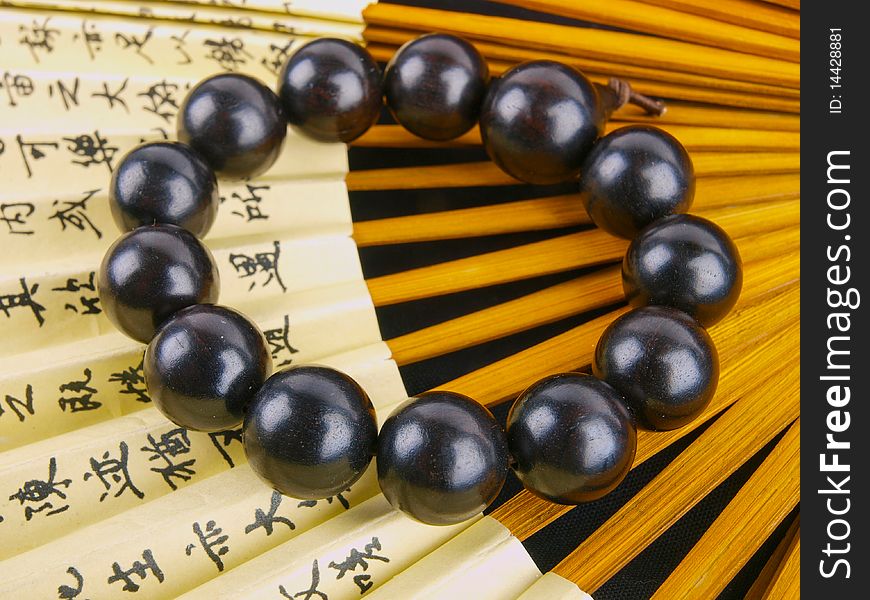Traditional Chinese black bracelet. Close up