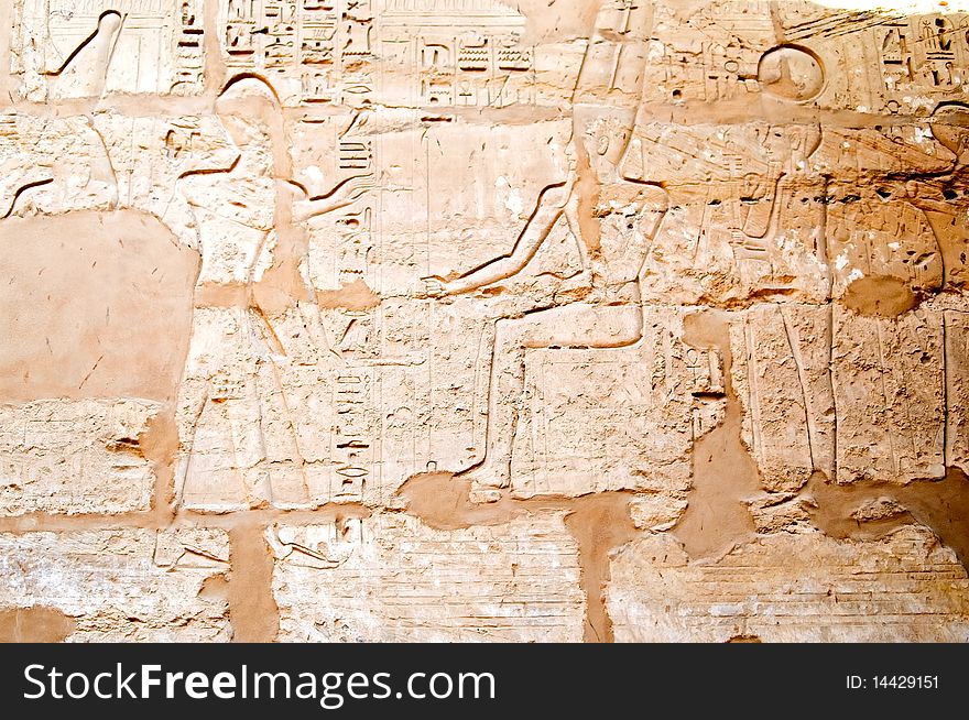 Hieroglyph wall of Karnak temple complex, Egypt. Hieroglyph wall of Karnak temple complex, Egypt