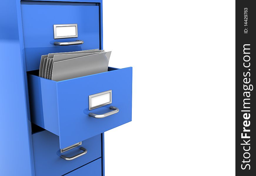 3d illustration of opened office shelf with documents inside. 3d illustration of opened office shelf with documents inside