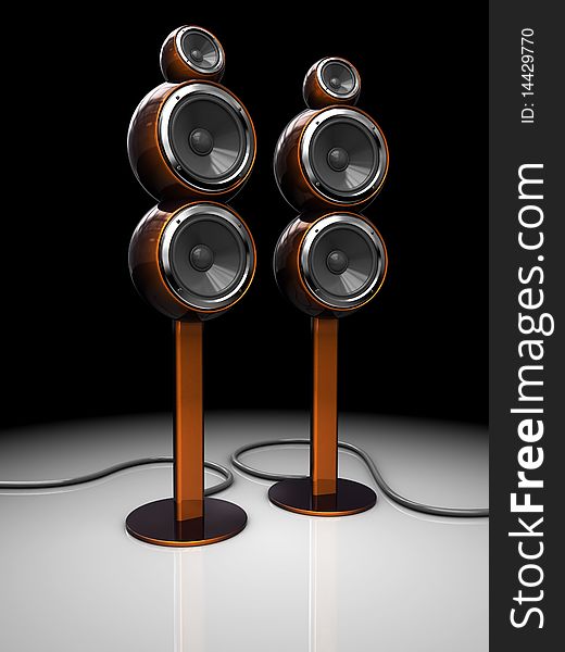 3d illustration of audio speakers  over dark background