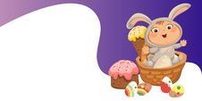 Free Little Girl Or Boy Hunting Decorative Chocolate Egg, Happy Baby Sit In A Basket, Easter Bunny Costume With Ears And Tail Royalty Free Stock Photography - 144224867