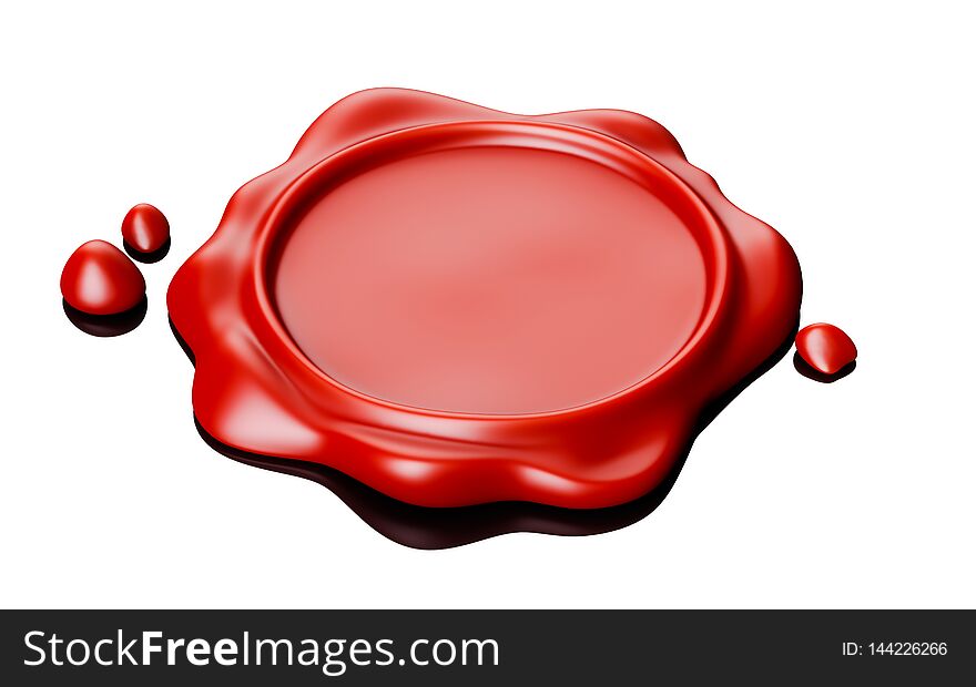 Wax seal red. Isolated on white background. 3d renderin illustration