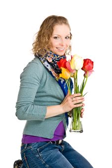 Young Girl With Tulips Royalty Free Stock Images Young Girl With Tulips Royalty Free Stock Images