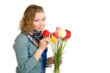 Young Girl With Tulips Stock Image Young Girl With Tulips Stock Image