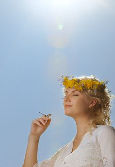 Woman With A Butterfly Over Blue Sky Royalty Free Stock Photos Woman With A Butterfly Over Blue Sky Royalty Free Stock Photos