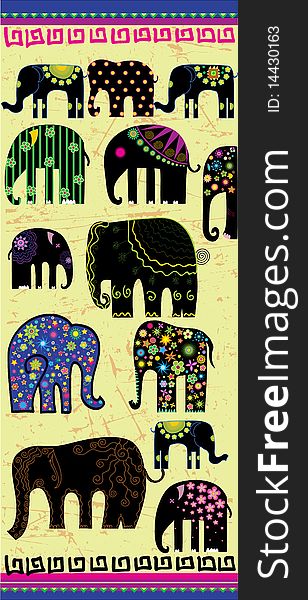 Vector illustration silhouette of a elephants with decorative pattern. Vector illustration silhouette of a elephants with decorative pattern