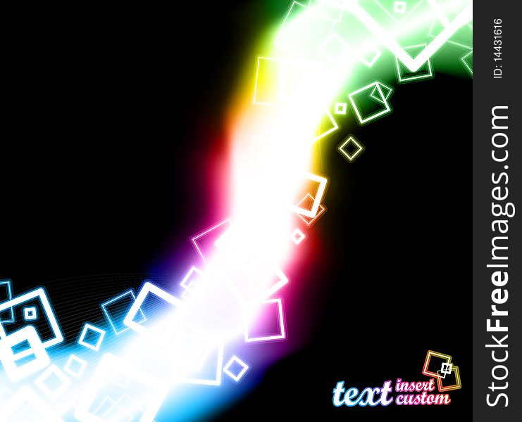 Vector illustration of abstract squares flowing through a rainbow glow. Vector illustration of abstract squares flowing through a rainbow glow.