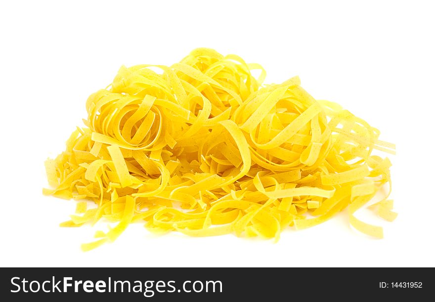 Yellow noodles on a white background